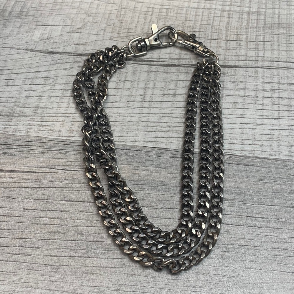 Triple Strand Curb Chain Wallet Accessory Gunmetal Silver Tone 15 Inch 5573